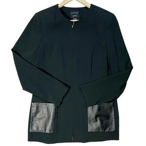 Doncaster Collection Rare Zipper Front Leather Trim Jacket